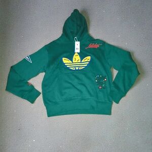 Adidas Green Hoodie with Colorful Embroidery